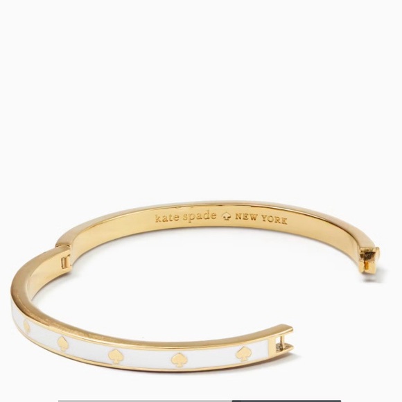 kate spade- Spot The Spade Enamel Hinged Bangle, in White and Gold, 2 Available - Picture 2 of 4